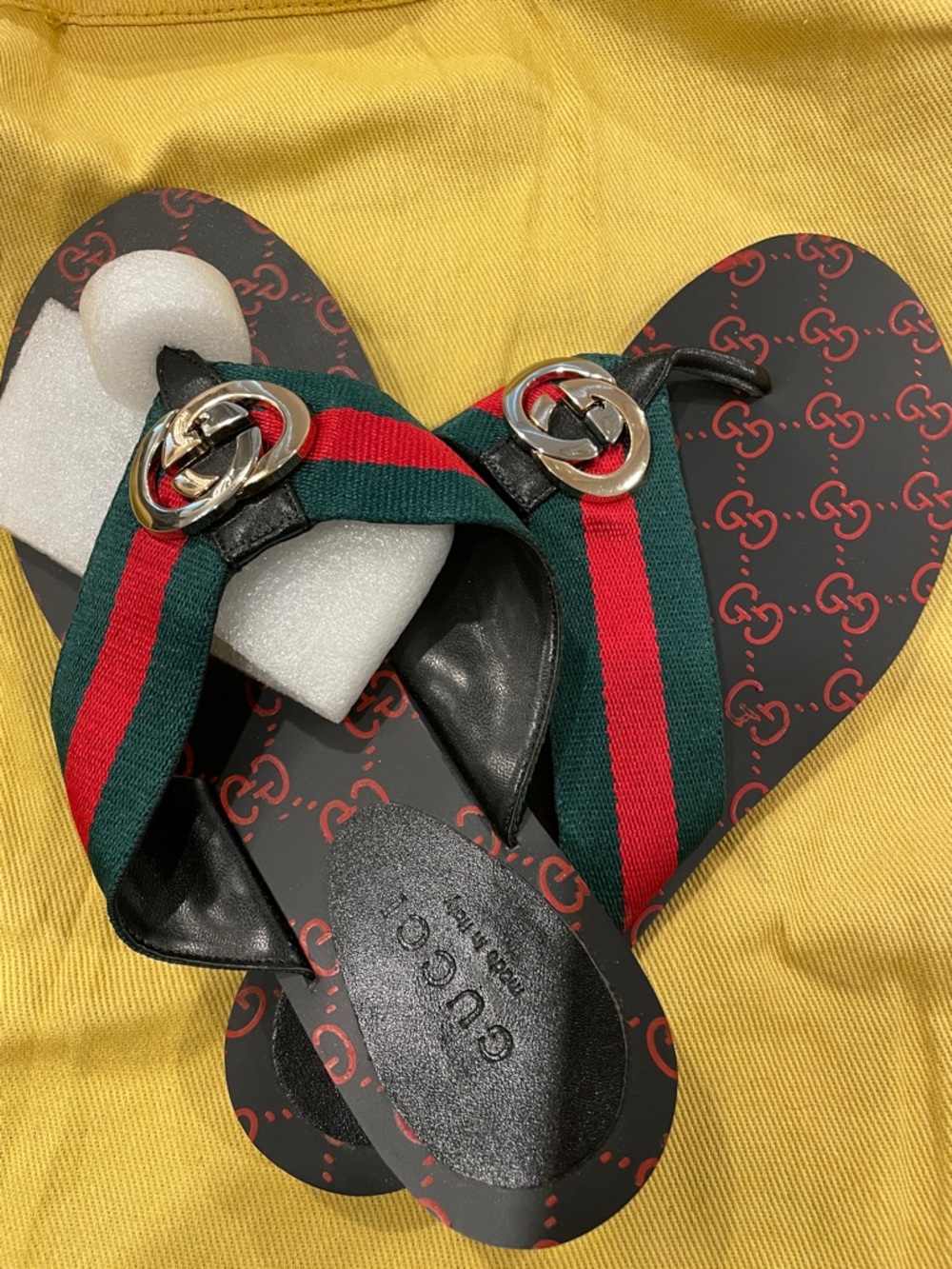 Gucci Green and Red Web Stripe Logo Slip-On Sandals
